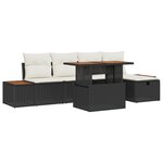 Ensemble de canapé de jardin 6 pièces avec coussins en rotin synthétique noir