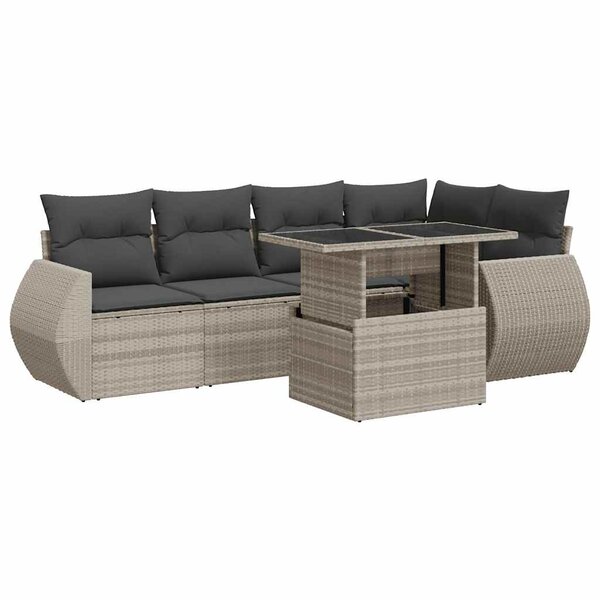 vidaXL Salon de jardin avec coussins 7 Pièces gris clair résine tressée