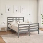 vidaXL Cadre de lit Gris Bois massif 120x190 cm Petit Double