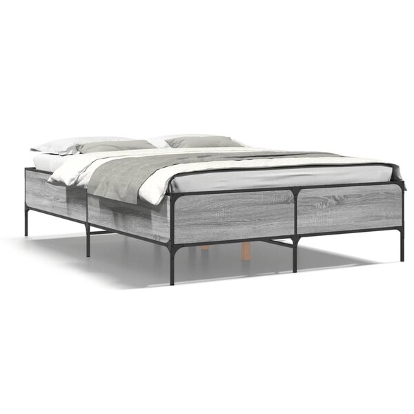 vidaXL Cadre de lit sonoma gris 135x190 cm bois d'ingénierie et métal