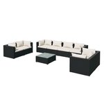Salon de jardin meuble d'extérieur ensemble de mobilier 9 pièces avec coussins résine tressée noir 02_0018148
