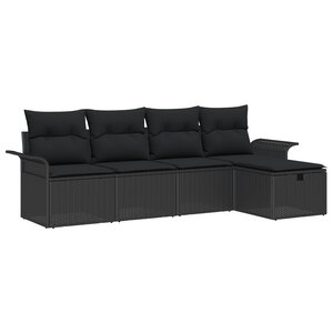 Ensemble de canapés de jardin 5 pièces avec coussins en poly rattan noir