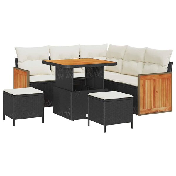 vidaXL Ensemble de canapé de jardin avec coussin 8 Pièces Noir et crème