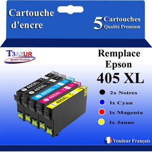 T3AZUR - 5x Cartouches compatibles avec Epson WorkForce Pro WF-3820DWF  WF-3825DWF  WF-4820DWF  WF-4825DWF  WF-4830DTWF  WF-7310DTW  WF-7830DTWF  WF-7835DTWF  WF-7840DTWF  405XL