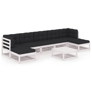 vidaXL Salon de jardin avec coussins 8 Pièces blanc bois de pin massif
