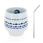 Tasse Nara porcelaine avec motifs bleus + 4 pailles en inox