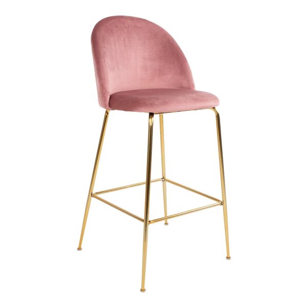 2 chaises de bar en velours rose avec pieds en laiton