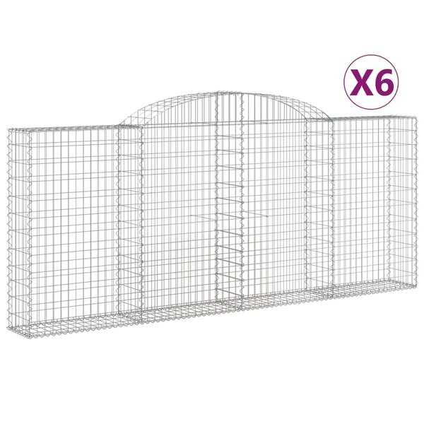 vidaXL Paniers à gabions arqués 6 Pièces 300x30x120/140 cm fer galvanisé