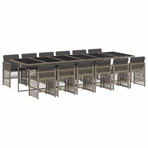 vidaXL Ensemble à manger de jardin coussins 13 Pièces gris résine tressée