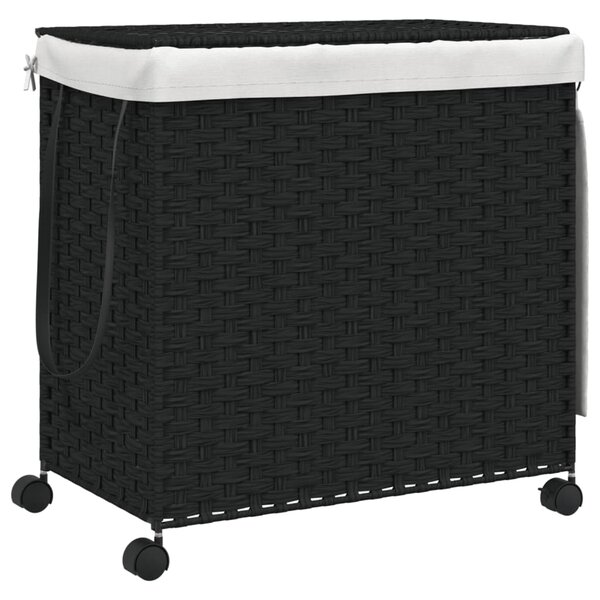 vidaXL Panier à linge avec roulettes noir 60x35x60 5 cm résine tressée