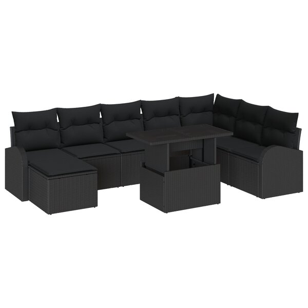 vidaXL Ensemble Canapé de Jardin 9 Pièces  Coussins Noirs en Rotin Synthétique