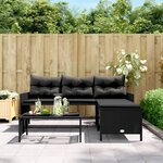 vidaXL Canapé de jardin avec table et coussins en forme de L noir