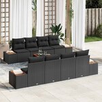 vidaXL Ensemble de canapé de jardin avec coussin 9 Pièces Noir Poly rotin