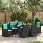 vidaXL Ensemble de salle à manger pour jardin 7 Pièces Noir Poly rotin