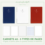 EcoNotebk le carnet A5 réutilisable - Bleu - Pages blanches