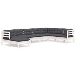 vidaXL Salon de jardin 8 Pièces avec coussins blanc bois de pin massif