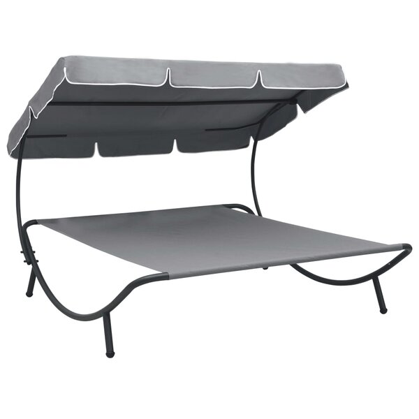 vidaXL Lit de repos d'extérieur avec auvent Gris