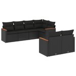 vidaXL Salon de jardin 7 Pièces avec coussins noir résine tressée