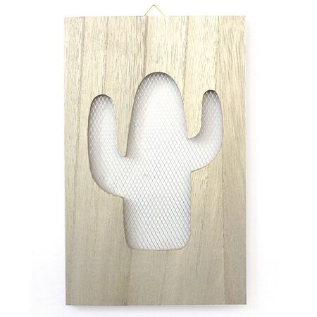 Tableau en bois déco grillage cactus - 15 x 24 cm