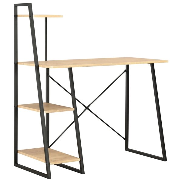 Bureau table poste de travail meuble d'ordinateur informatique étude avec étagère et chêne 102 x 50 x 117 cm noir 02_0023479