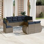 vidaXL Salon de jardin 8 Pièces avec coussins gris résine tressée
