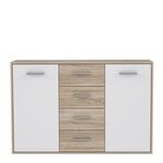 Buffet bas - Blanc et chene sonoma - Classique - 2 portes 4 tiroirs - PILVI - L 122,6 x P 34,2 H 88,1 cm