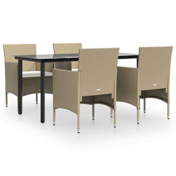 vidaXL Ensemble à manger de jardin coussins 5 Pièces Beige/noir