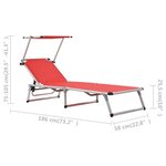 vidaXL Chaise longue pliable avec toit aluminium et textilène rouge