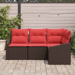 vidaXL Ensemble de Canapés avec coussin 4 Pièces Marron polyrotin