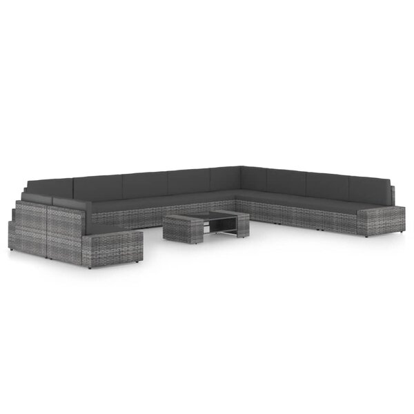vidaXL Salon de jardin 11 Pièces avec coussins Gris Résine tressée