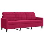 vidaXL Canapé à 3 places Rouge bordeaux 180 cm Velours