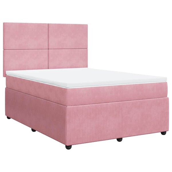 vidaXL Sommier à lattes de lit avec matelas Rose 140x190 cm Velours