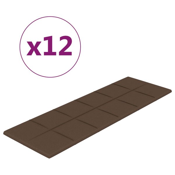 vidaXL Panneaux muraux 12 Pièces Marron 90x30 cm Tissu 3 24 m²