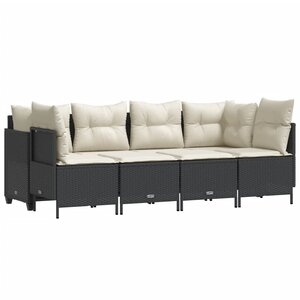 vidaXL Salon de jardin 5 Pièces avec coussins noir résine tressée