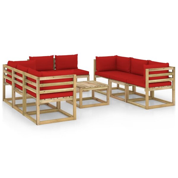 vidaXL Salon de jardin 9 Pièces avec coussins bois de pin imprégné