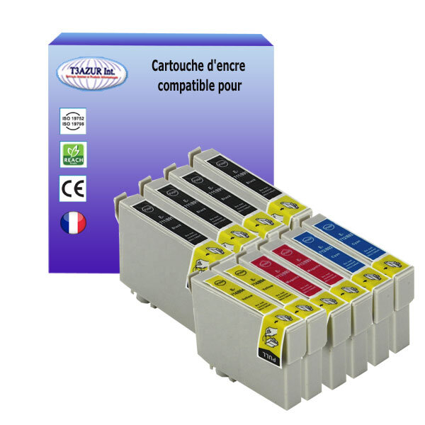 10 Cartouches Compatibles pour Epson Stylus Office B1100 B40W BX300F BX310FN BX3450F BX600FW BX610FW remplace Epson T0711/2/3/4- T3AZURR