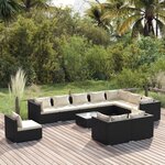 vidaXL Salon de jardin 11 Pièces avec coussins Résine tressée Noir