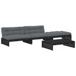 vidaXL Salon de jardin 4 Pièces avec coussins noir bois massif