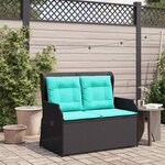 vidaXL Banc de jardin avec coussin Noir Poly rotin
