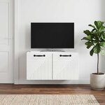 vidaXL Meuble TV mural Montage mural Blanc brillant 59 5 x 31 x 30 cm