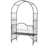 Arche à rosiers banc de jardin 2 places 2 en 1 dim. 115L x 59l x 203H cm métal époxy noir