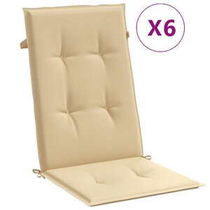 vidaXL Coussins de chaise à dossier haut lot de 6 beige mélangé tissu