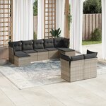 vidaXL Salon de jardin 9 Pièces avec coussins gris résine tressée