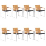 vidaXL Chaises de jardin 8 Pièces avec coussins Bois de teck massif