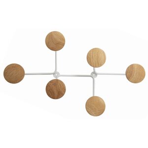 Patère murale Design, 6 patères - Blanc bois/métal