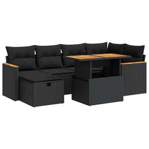vidaXL Salon de jardin 8 Pièces avec coussins noir résine tressée