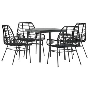 vidaXL Ensemble à manger de jardin 5 Pièces noir résine tressée verre