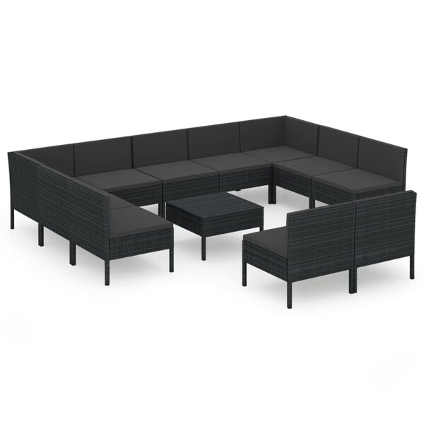 vidaXL Salon de jardin 12 Pièces avec coussins Résine tressée Noir