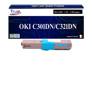 T3AZUR - Toner compatible avec Oki C301DN  C321DN  MC332DN  MC342DN  MC342DNW Cyan