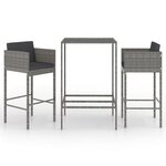vidaXL Ensemble de bar de jardin 3 Pièces et coussins Résine tressée Gris
